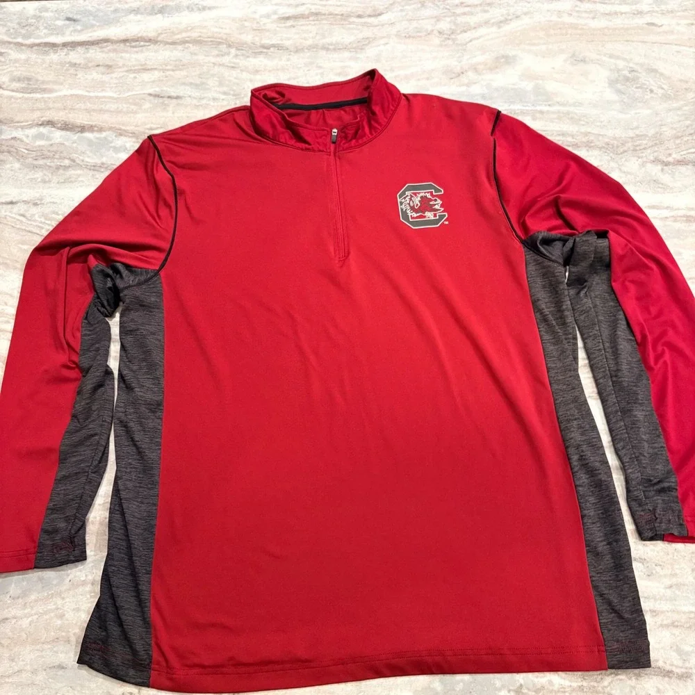South Carolina Gamecocks Quarter Zip Pullover Shirt Garnet Black Adult‎ XL USC